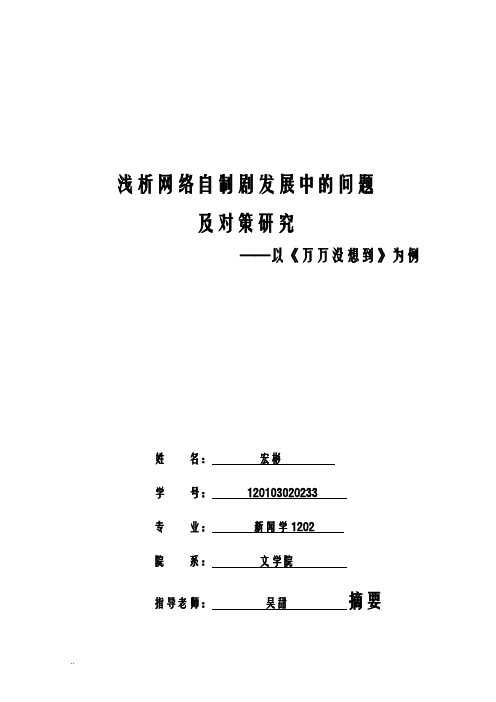 浅议网络自制剧发展中问题及对策研究报告