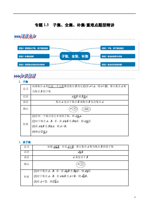 专题 子集、全集、补集-重难点题型精讲(举一反三)(苏教版09必修第一册)(解析版)