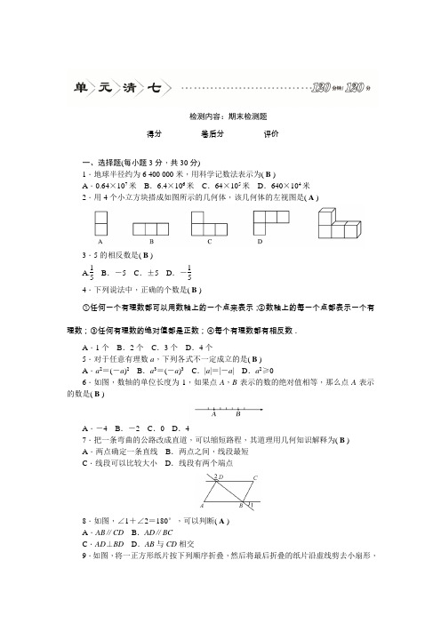 【四清导航】七年级数学上册(华师大版)练习：单元清7