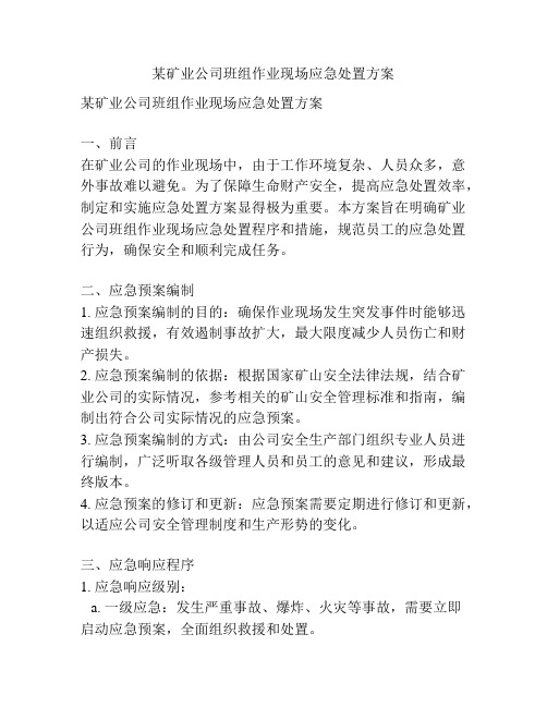 某矿业公司班组作业现场应急处置方案