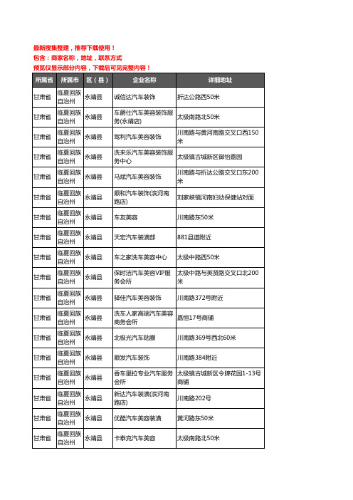 新版甘肃省临夏回族自治州永靖县汽车美容企业公司商家户名录单联系方式地址大全18家