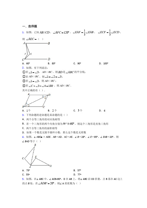 (压轴题)初中数学八年级数学上册第七单元《平行线的证明》检测题(含答案解析)(2)