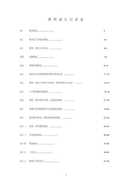 教师成长记录表(含16份表格,全面)