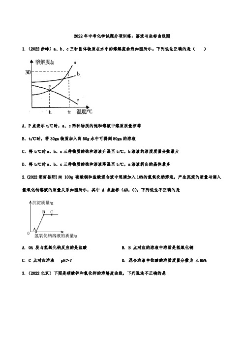 2022年中考化学试题分项训练：溶液与坐标曲线图