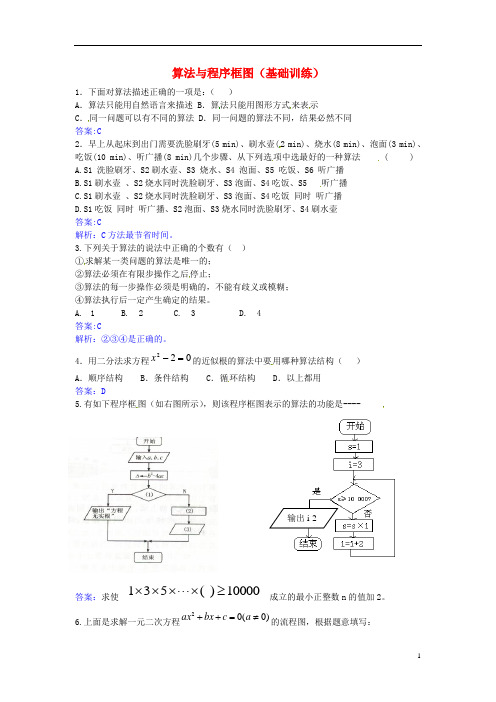 高中数学 第一章 算法初步 算法与程序框图基础训练 必修3