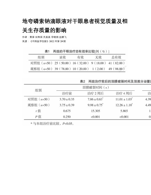 地夸磷索钠滴眼液对干眼患者视觉质量及相关生存质量的影响