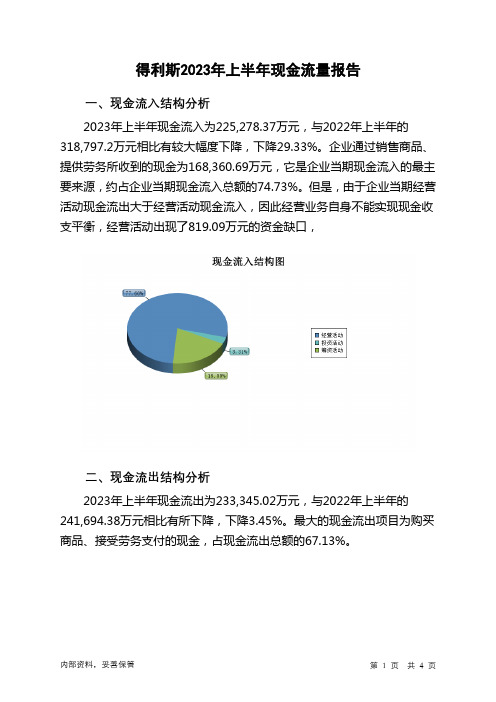 002330得利斯2023年上半年现金流量报告