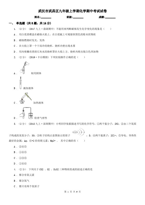 武汉市武昌区九年级上学期化学期中考试试卷