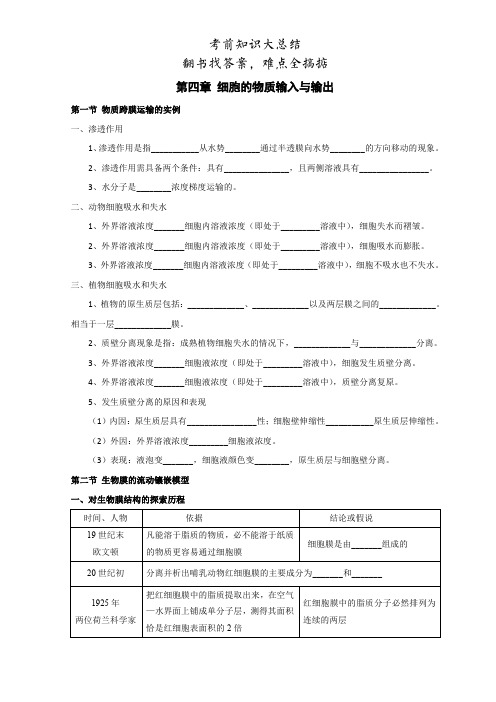 必修一第4章细胞的物质输入和输出知识点总结