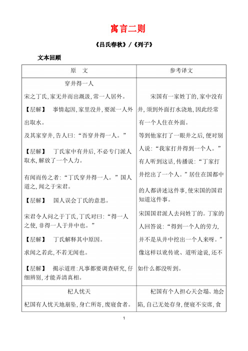 (名师整理)部编人教版语文七年级上册《寓言二则》复习知识清单及精讲精练(含答案解析)