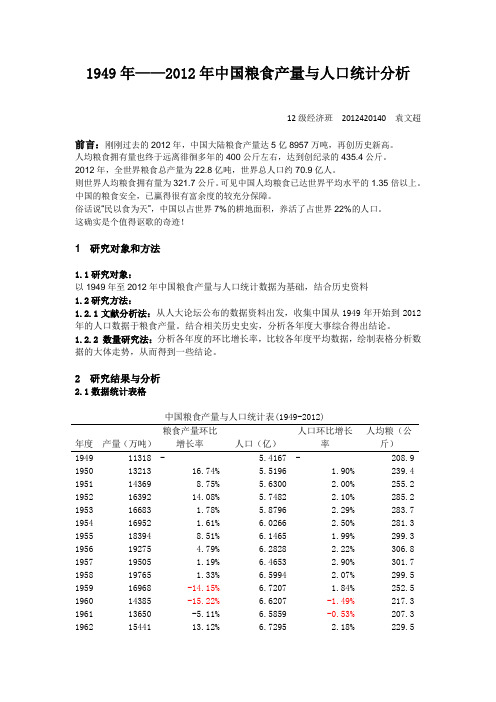 1949年——2012年中国粮食产量与人口统计分析