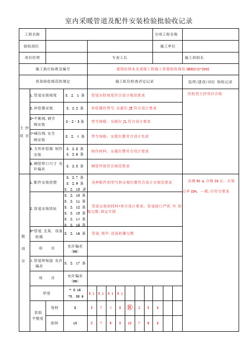 室内采暖管道及配件安装检验批验收记录