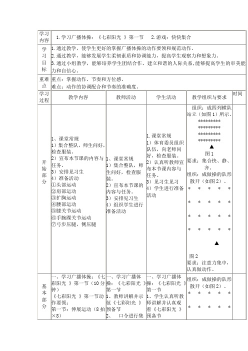 1.学习广播体操：《七彩阳光 》第一节