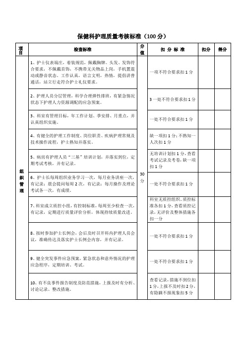 2017.12月修订版保健科护理质量考核标准