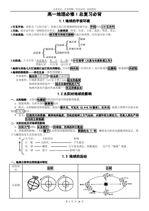 湘教版地理必修一知识点总结(完整版)