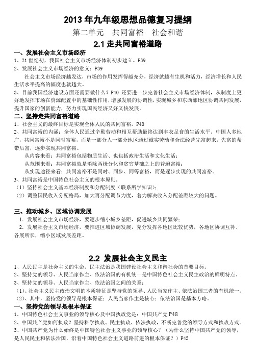 2013年九年级思想品德复习提纲