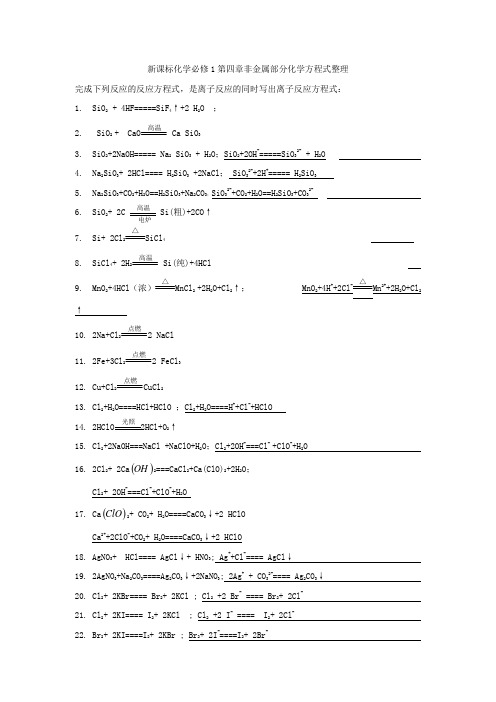 人教版高中化学必修一化学第四章非金属部分化学方程式整理