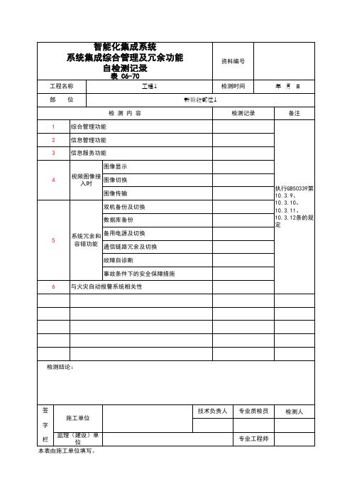 (上海市新版)智能化集成系统系统集成综合管理及冗余功能自检测记录