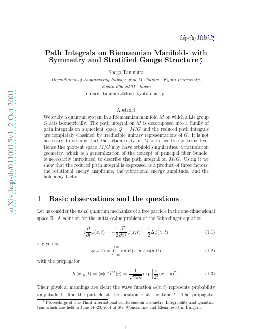 Path Integrals on Riemannian Manifolds with Symmetry and Stratified Gauge Structure