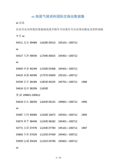 中国地面气候资料国际交换站数据集