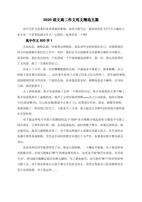 2020语文高二作文范文精选五篇