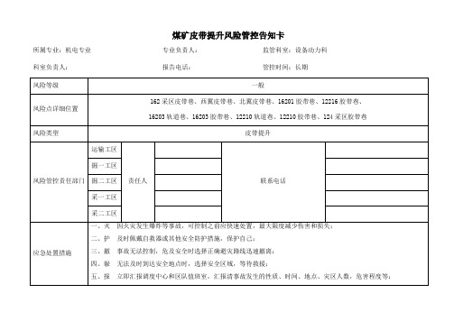 煤矿皮带提升风险管控告知卡