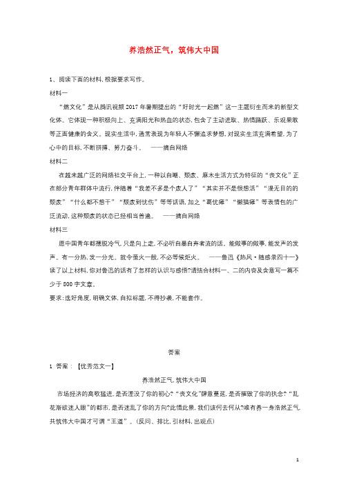 2019届高三语文二轮复习作文审题立意特训10养浩然正气筑伟大中国含解析20190409327