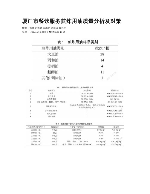 厦门市餐饮服务煎炸用油质量分析及对策