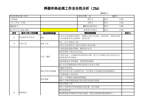 化工生产企业-焊接和热处理工作安全性分析(JSA)