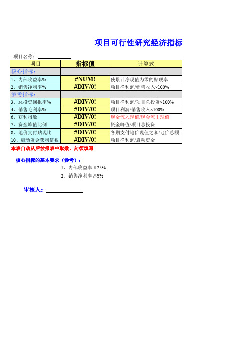 (万科)地产项目可行性研究经济指标分析表格