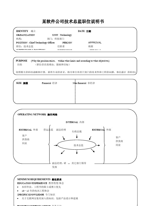 某软件公司技术总监职位说明书