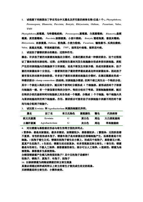 试根据下列病原拉丁学名写出中文属名及所引致的病害名称