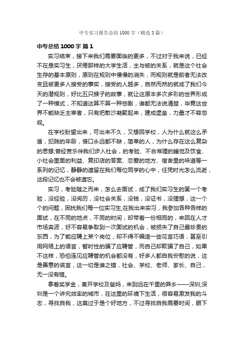 中专实习报告总结1000字（精选3篇）