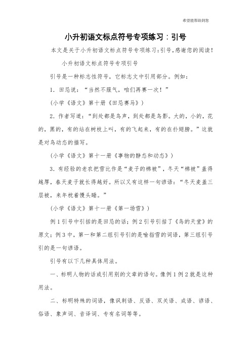 小升初语文标点符号专项练习：引号