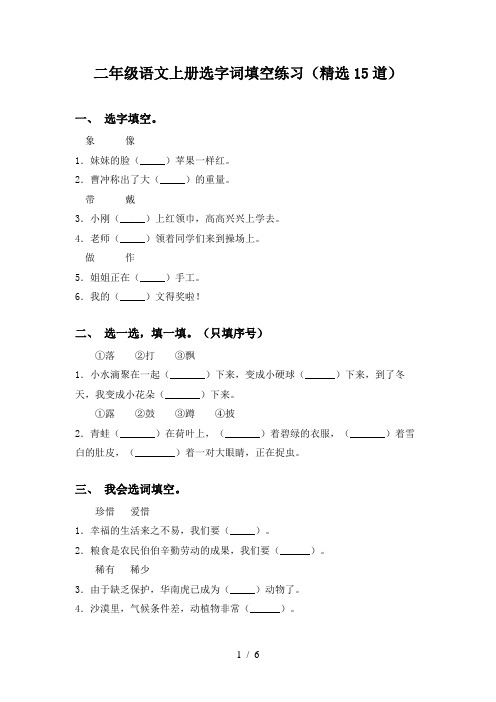 二年级语文上册选字词填空练习(精选15道)