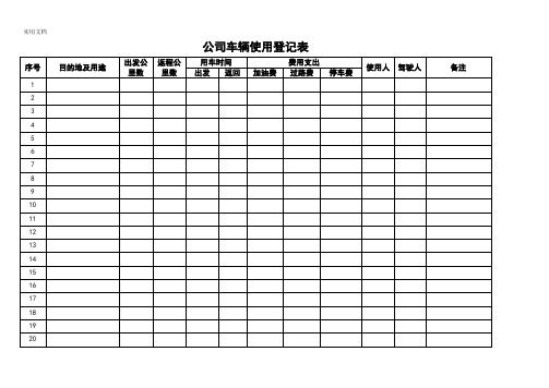 公司管理系统车辆使用登记表