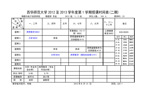 西华师范大学物理与电子信息学院2012-2013-1课表