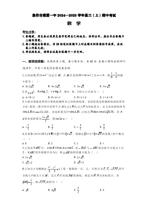 河南省焦作市博爱县第一中学2024-2025学年高三上学期11月期中考试数学试题(含答案)