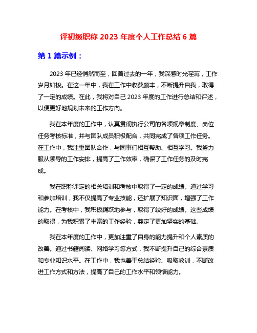 评初级职称2023年度个人工作总结6篇