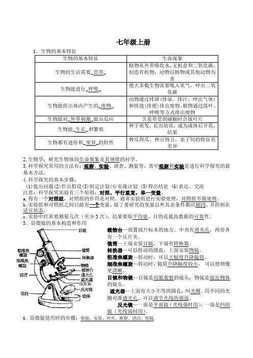 2019年初中生物复习提纲