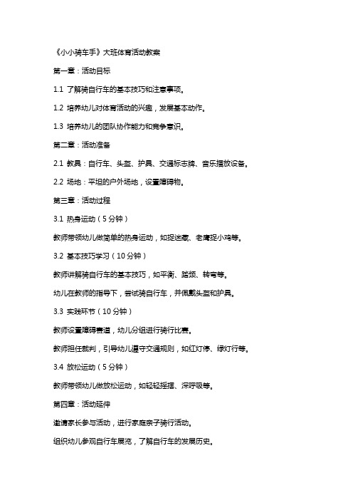 《小小骑车手》大班体育活动教案