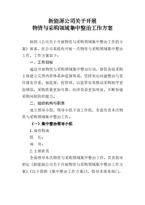 新能源公司关于开展物资与采购领域集中整治工作方案