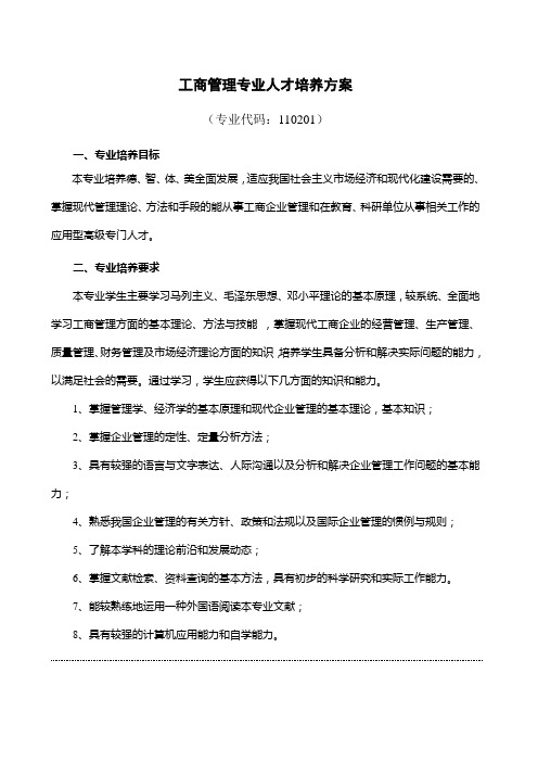 工商管理专业人才培养方案