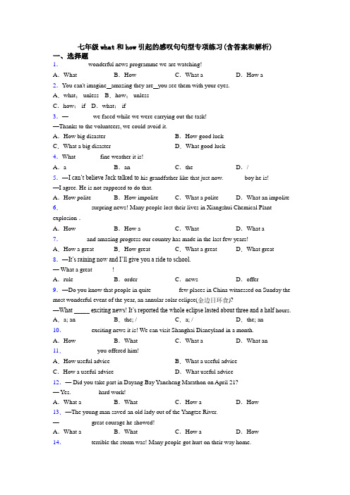 七年级what和how引起的感叹句句型专项练习(含答案和解析)