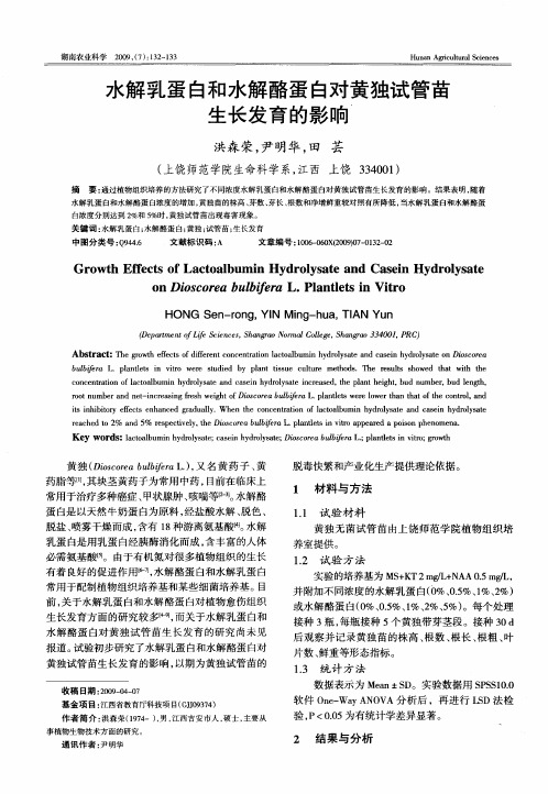 水解乳蛋白和水解酪蛋白对黄独试管苗生长发育的影响