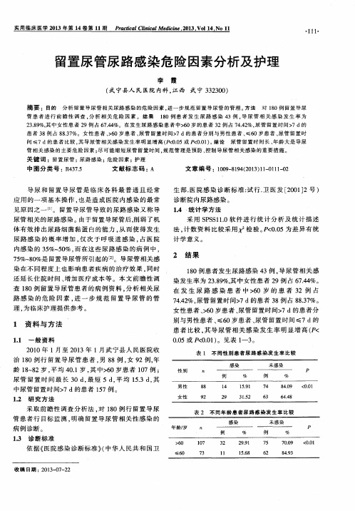 留置尿管尿路感染危险因素分析及护理