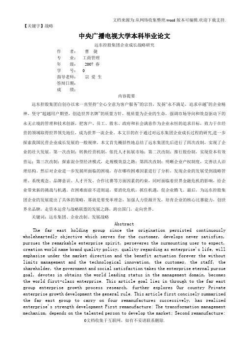 【战略】远东控股集团企业成长战略研究