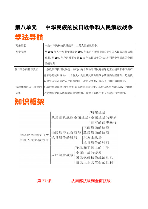 第23课 从局部抗战到全面抗战-新教材课堂2019-2020学年高一历史精讲多练(中外历史纲要上)