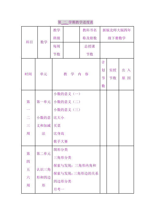最新精编2016 北师大版小学数学四年级下册全册教案