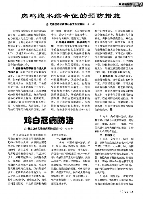 鸡白冠病防治